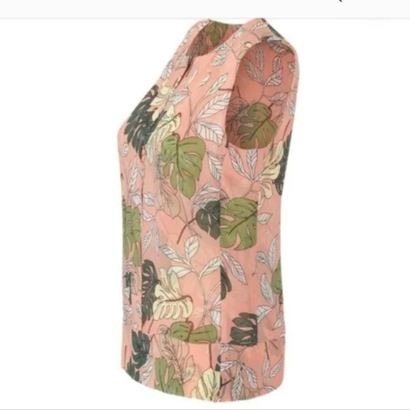 CABI 53511  Melon & Green Tropical Sleeveless Blouse V-Neck Or Snap Up To Round - Picture 6 of 15